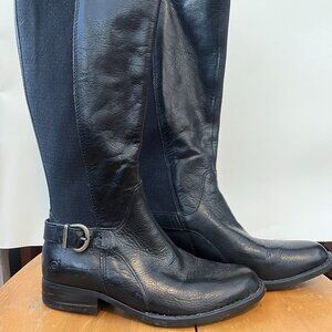 Born Campbell Knee High Elastic Back Pull-On Leather Boots Black